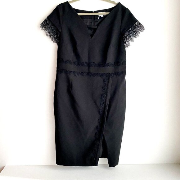 NWT SIKA Collection Short Sleeve LAce Trim  Classic Little Black Dress 18 - Picture 1 of 5